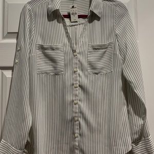 button up shirt, white and blue striped BRAND NEW!